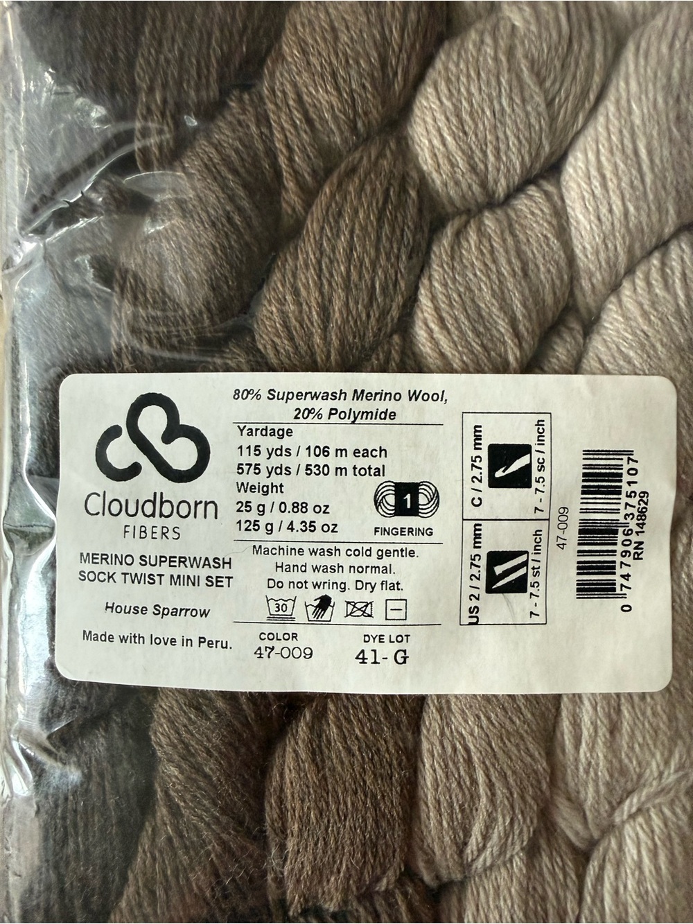 Cloudborn Fibers Merino Superwash Sock Twist Mini Set House Sparrow (Brown/Tan)